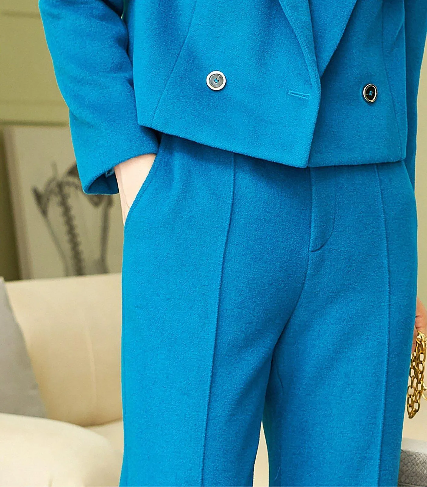 Wool Blend Short Blazer & Pants Set