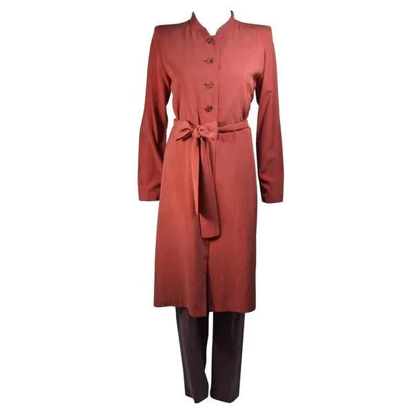 YVES SAINT LAURENT Mauve Silk Three Piece Pant Suit | Size 38