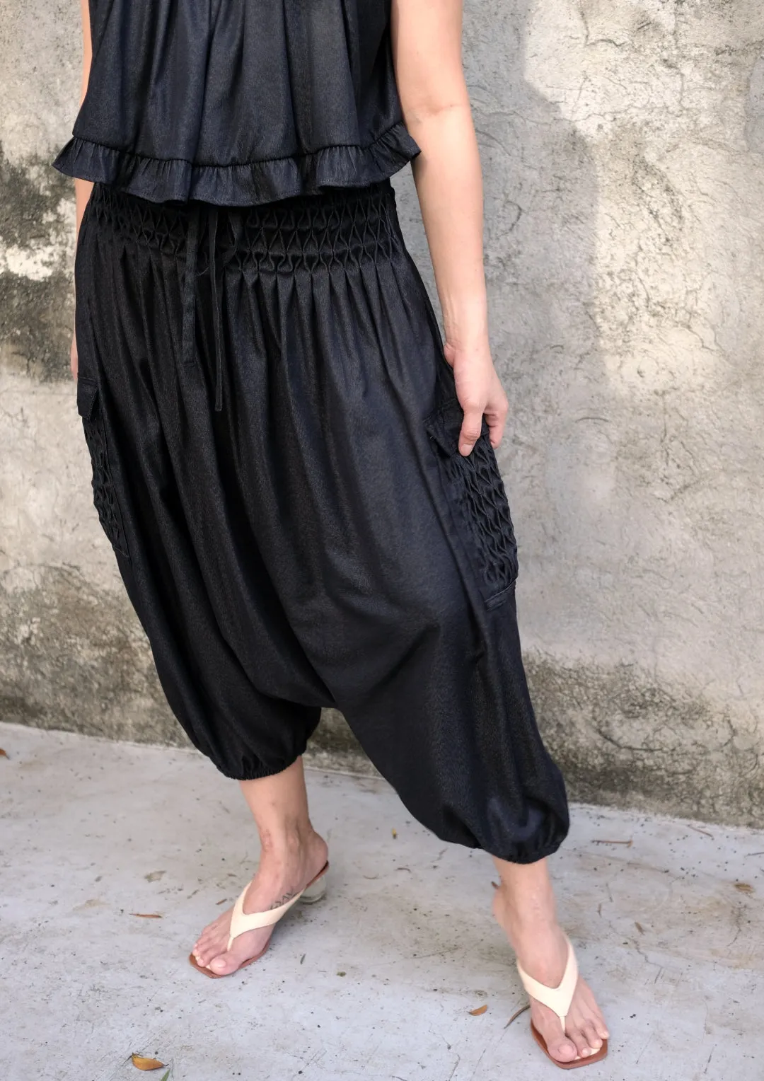 zamora harem pants - black chambray